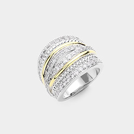 Two Tone CZ Stone Paved Double Stack Ring